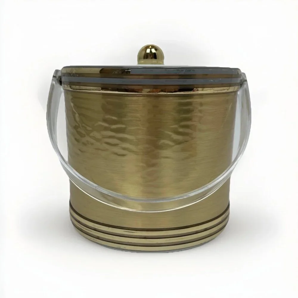 Vintage 1960 Georges Briard Satellite Gold Ice Bucket w/ Lid & Tongs ✨🍸